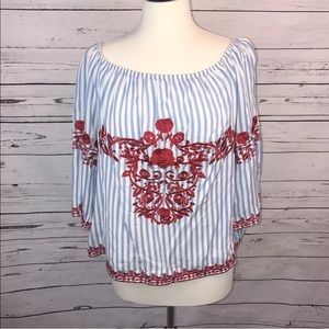 Gianni Bini Stripped embroidered off the shoulder top Large